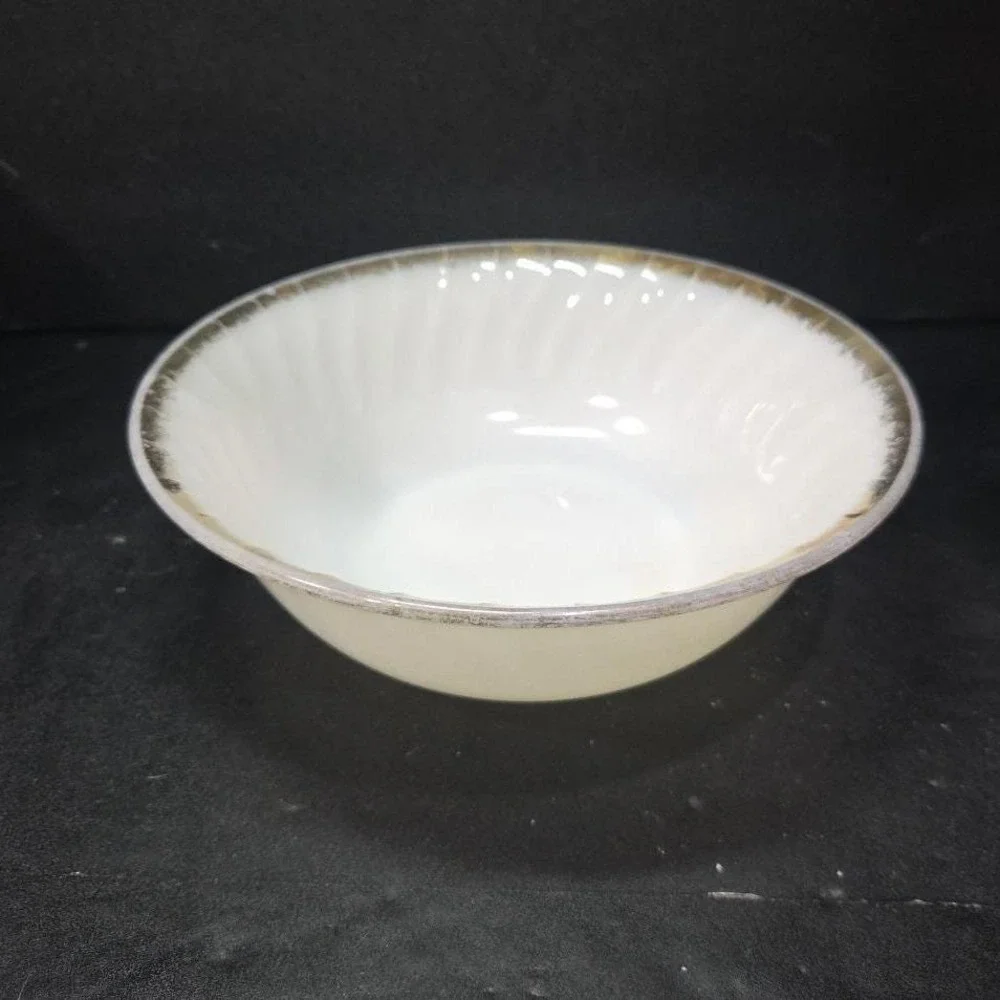 Anchor Hocking Fire King Golden Anniversary Bowl, Vintage White Swirl Milk Glass